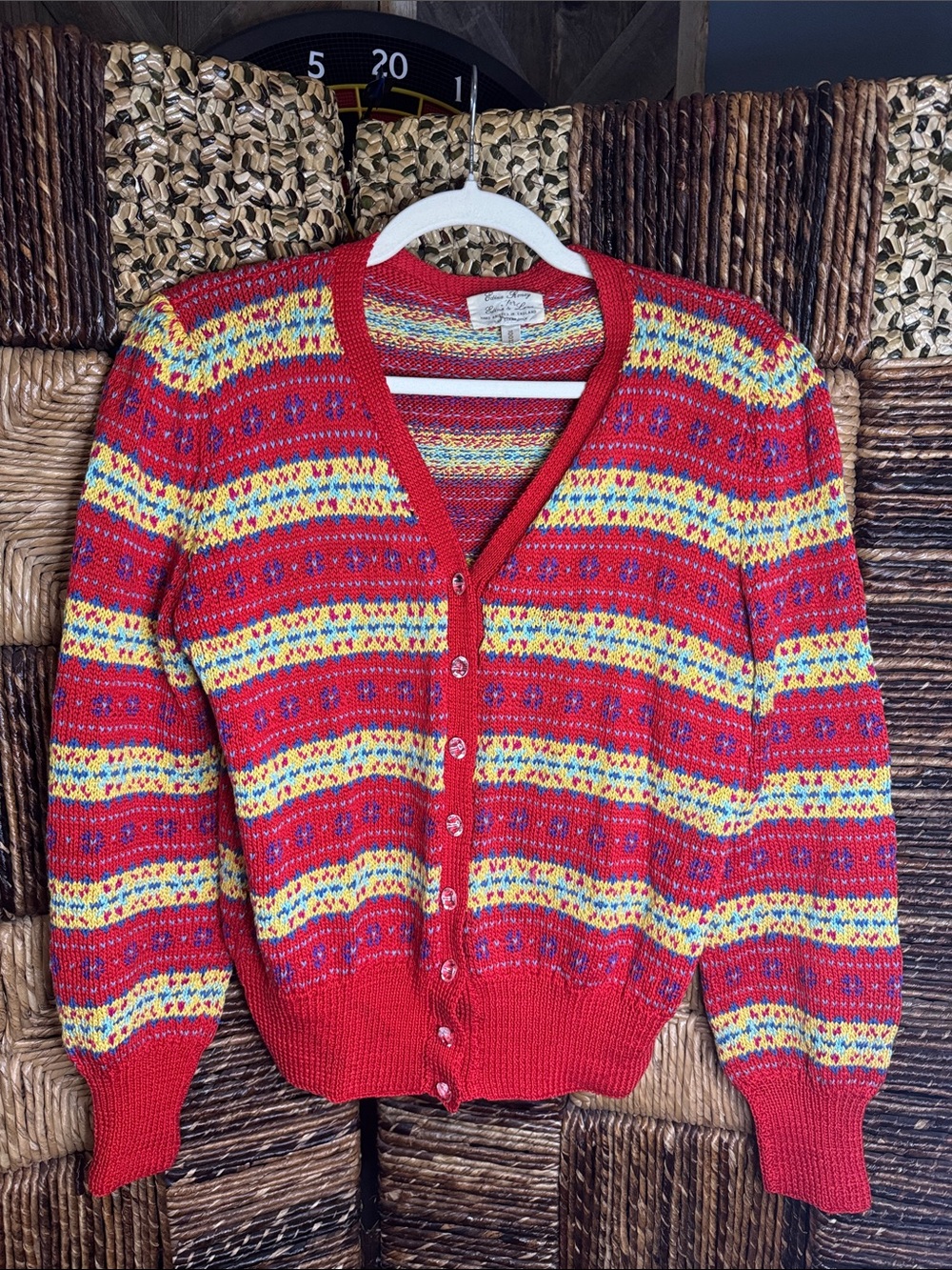 Vintage Red Multicolor Fair Isle Button Cardigan